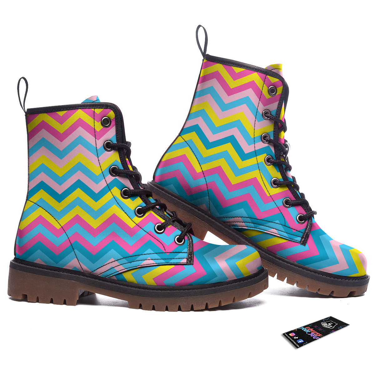 Chevron Rainbow Print Pattern Work Boots-grizzshop