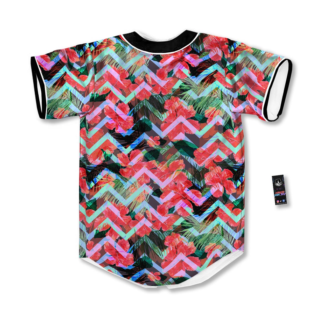 Chevron Red Hibiscus Print Pattern Baseball Jersey-grizzshop