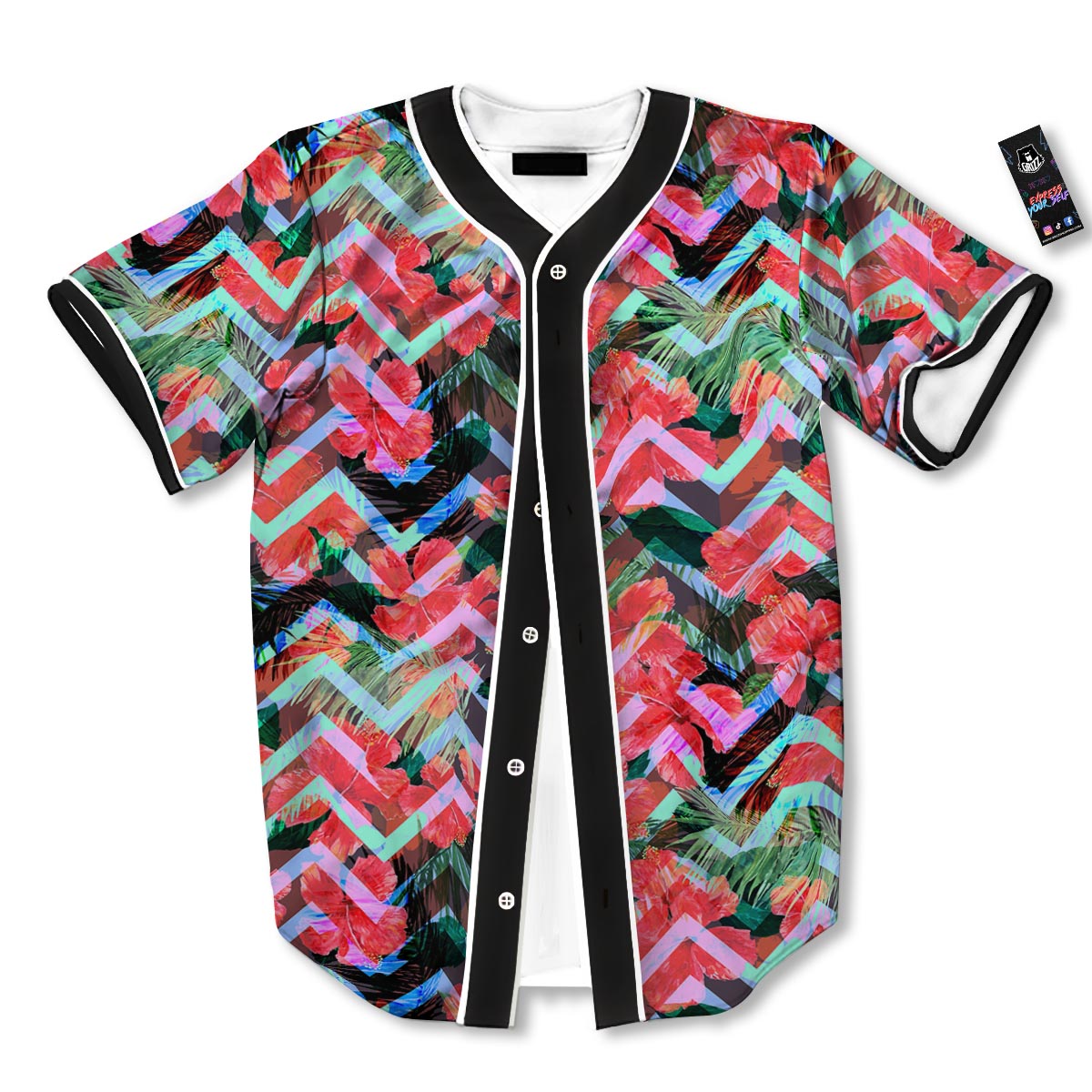 Chevron Red Hibiscus Print Pattern Baseball Jersey-grizzshop