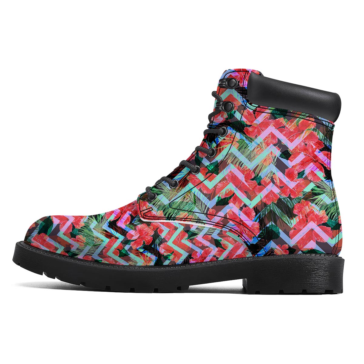 Chevron Red Hibiscus Print Pattern Boots-grizzshop