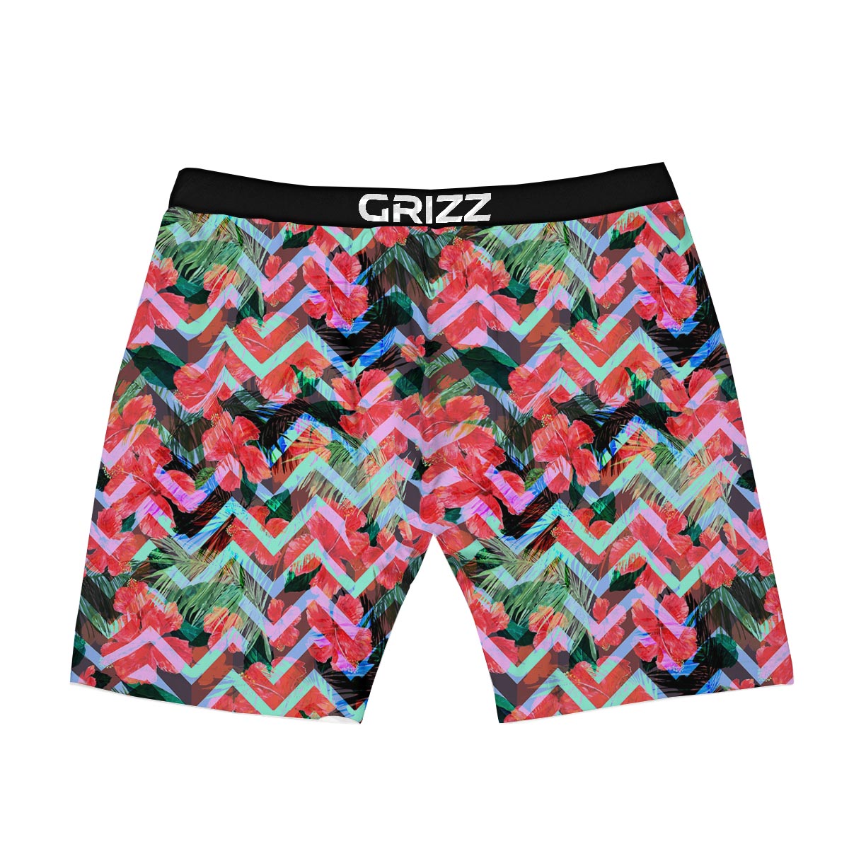 Chevron Red Hibiscus Print Pattern Boxer Briefs-grizzshop