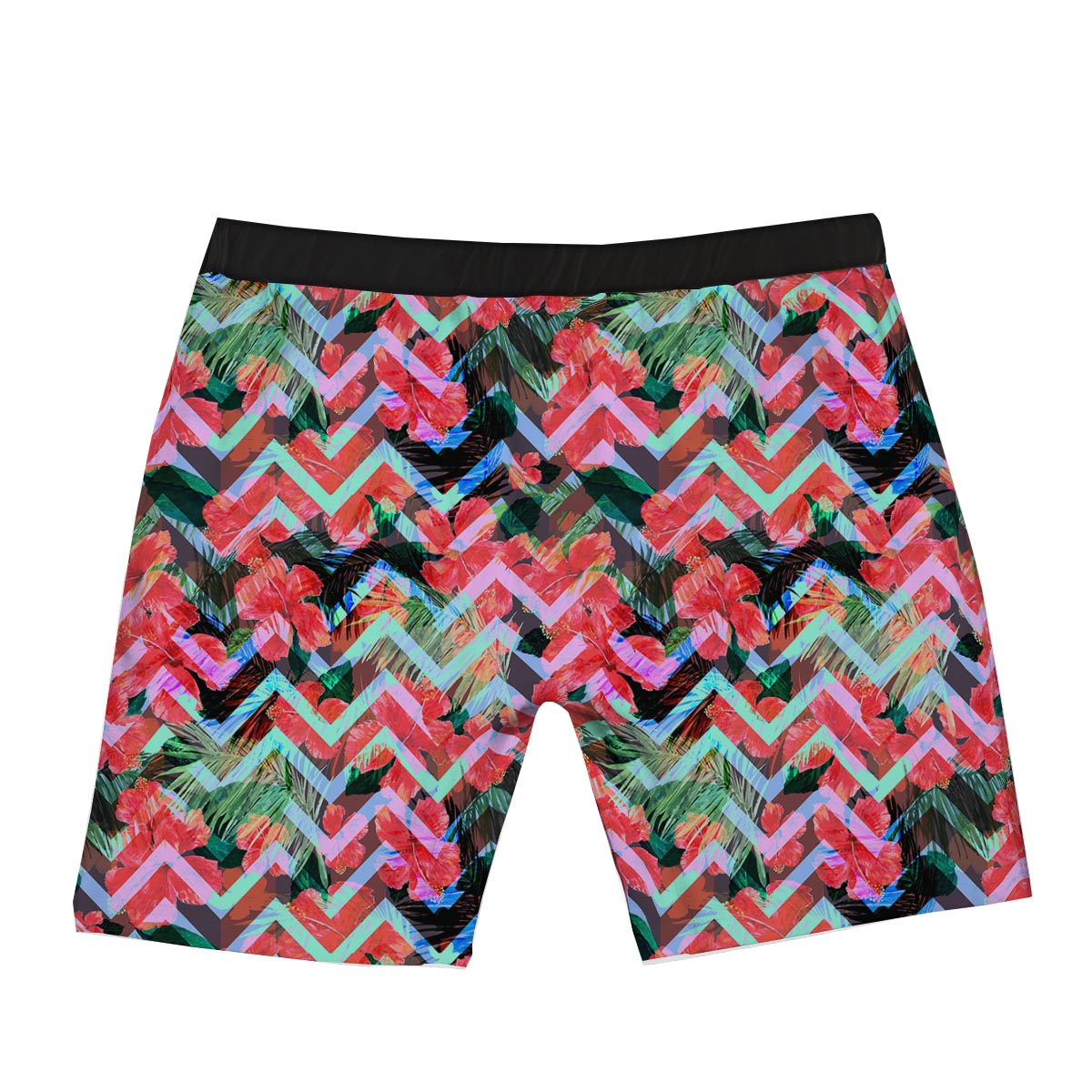 Chevron Red Hibiscus Print Pattern Boxer Briefs-grizzshop