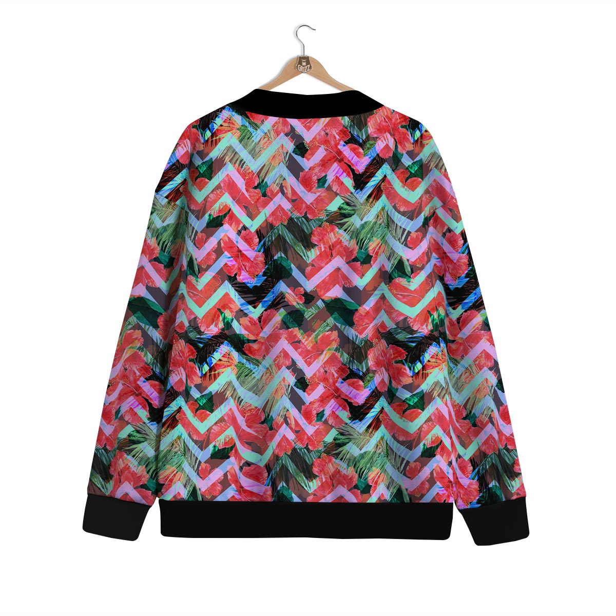 Chevron Red Hibiscus Print Pattern Cardigan-grizzshop