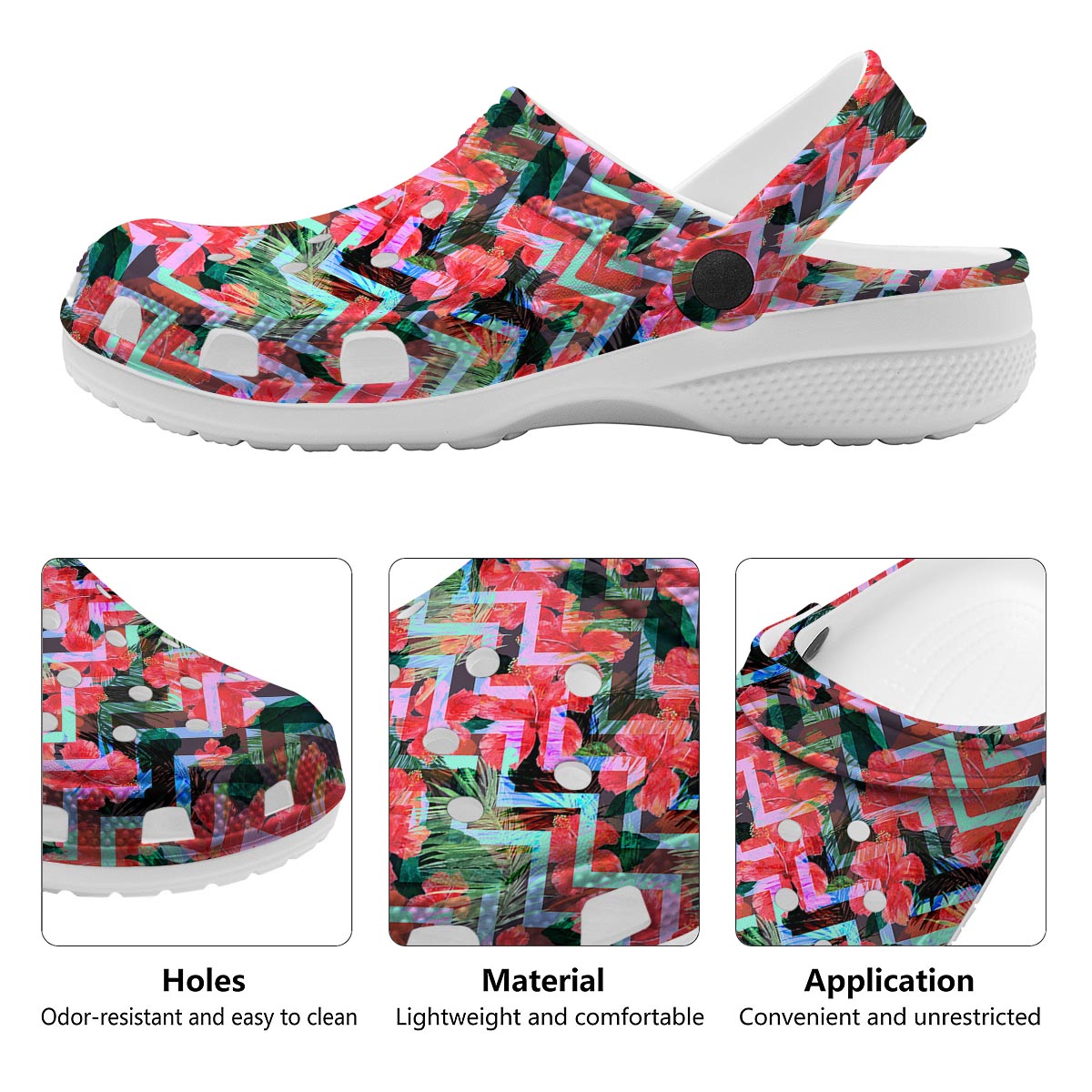 Chevron Red Hibiscus Print Pattern Clog-grizzshop