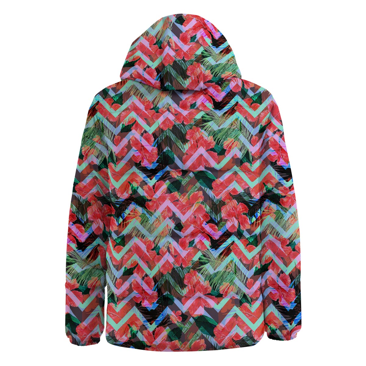 Chevron Red Hibiscus Print Pattern Down Jacket-grizzshop