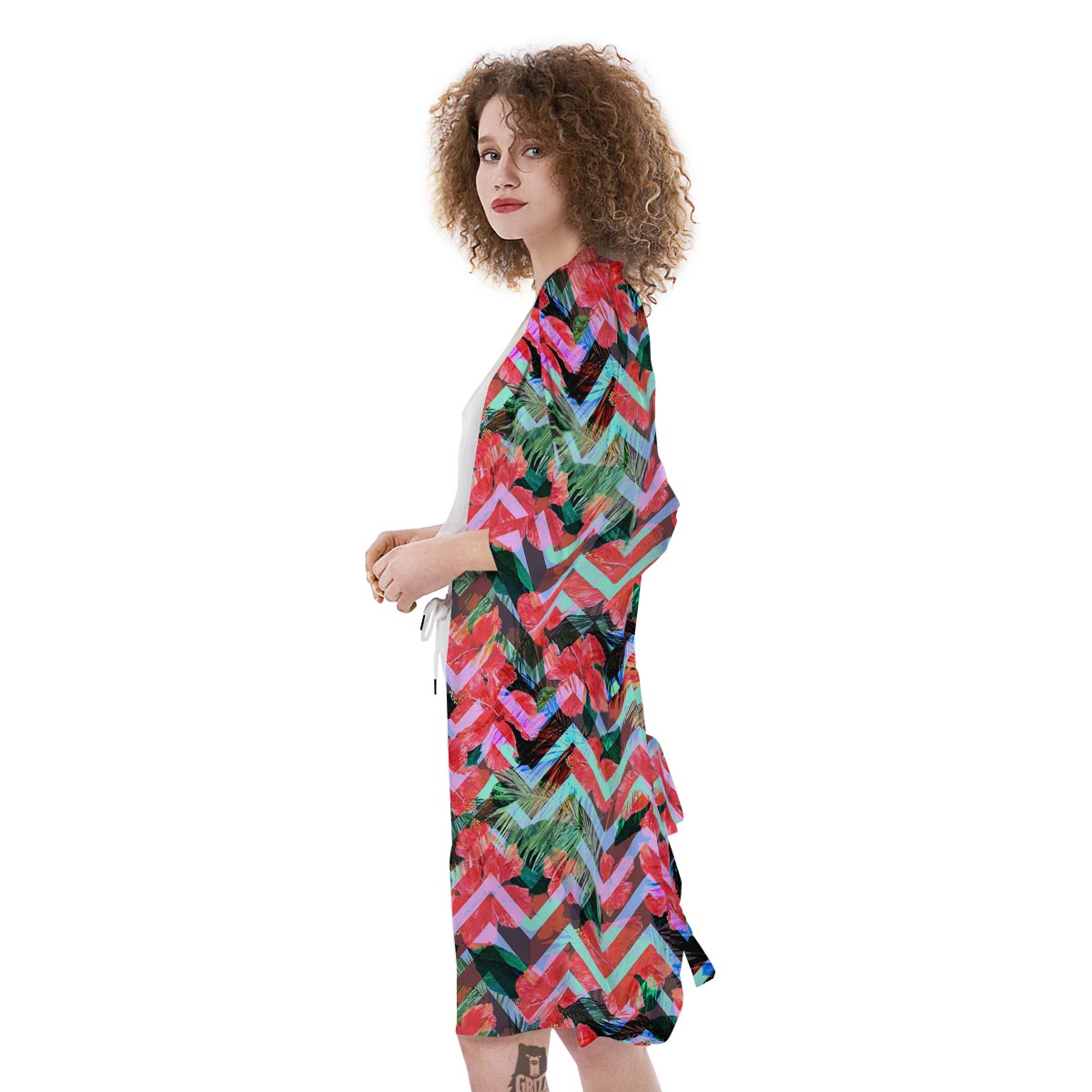 Chevron Red Hibiscus Print Pattern Kimono-grizzshop