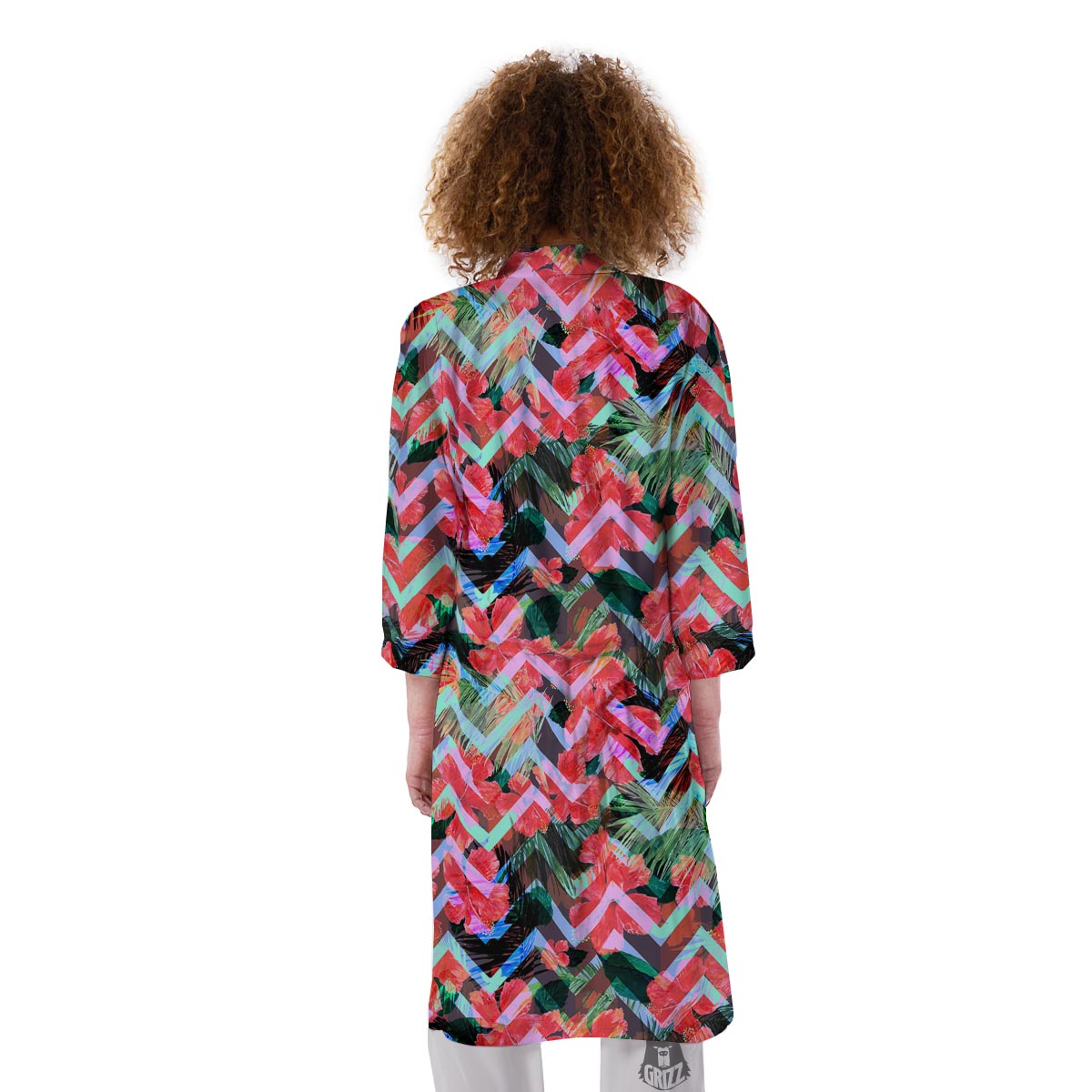 Chevron Red Hibiscus Print Pattern Kimono-grizzshop