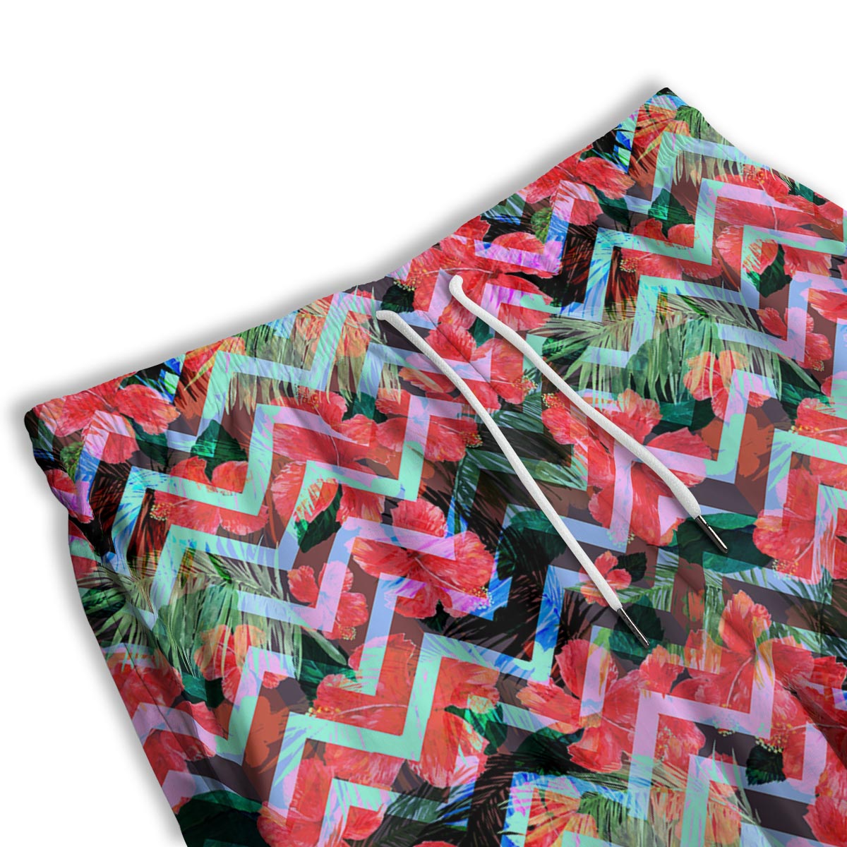 Chevron Red Hibiscus Print Pattern Men's Athletic Shorts