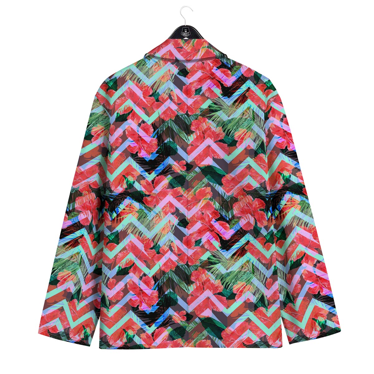 Chevron Red Hibiscus Print Pattern Men's Sport Coat-grizzshop