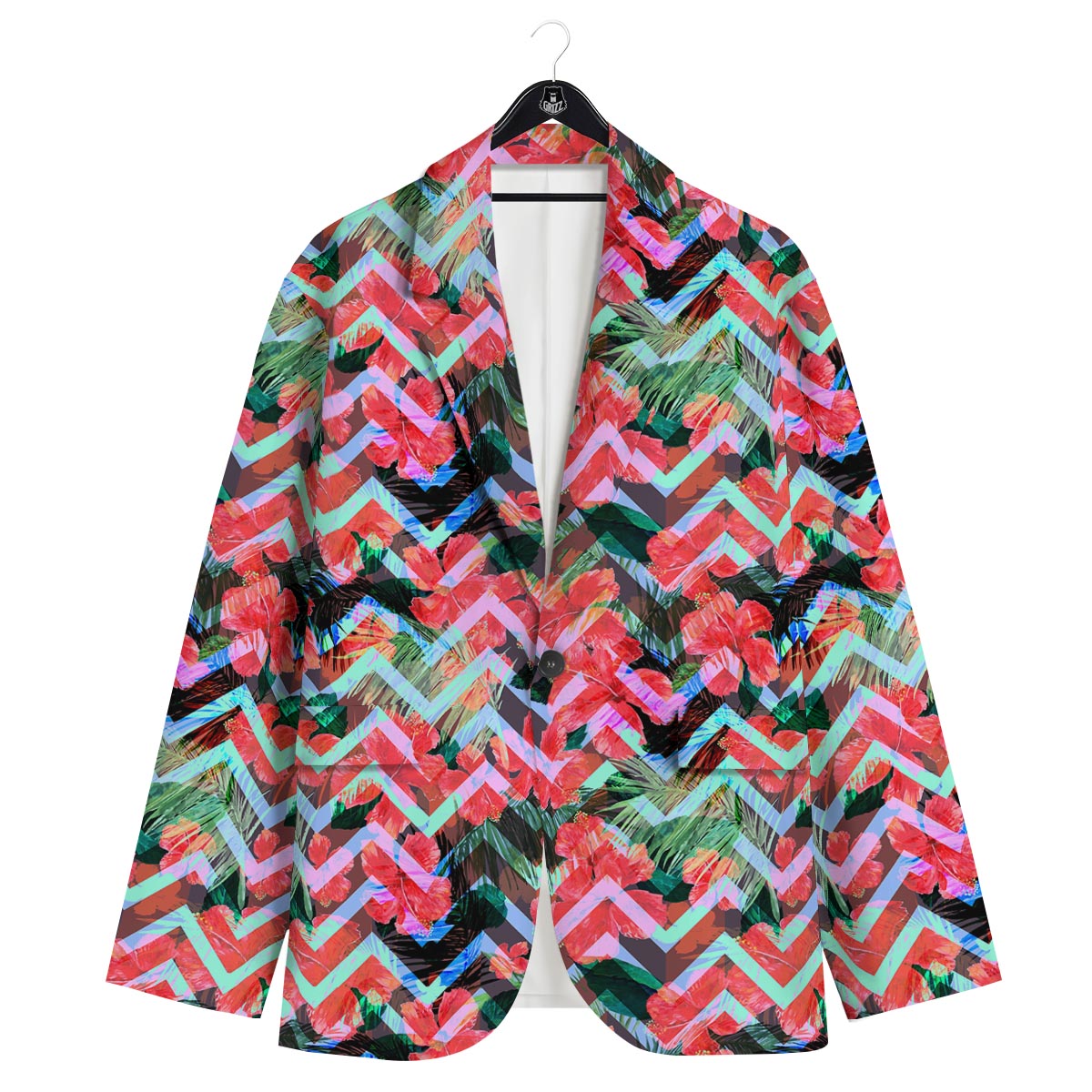 Chevron Red Hibiscus Print Pattern Men's Sport Coat-grizzshop