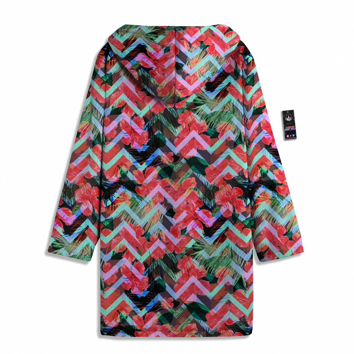 Chevron Red Hibiscus Print Pattern Men's Windbreaker Jacket-grizzshop