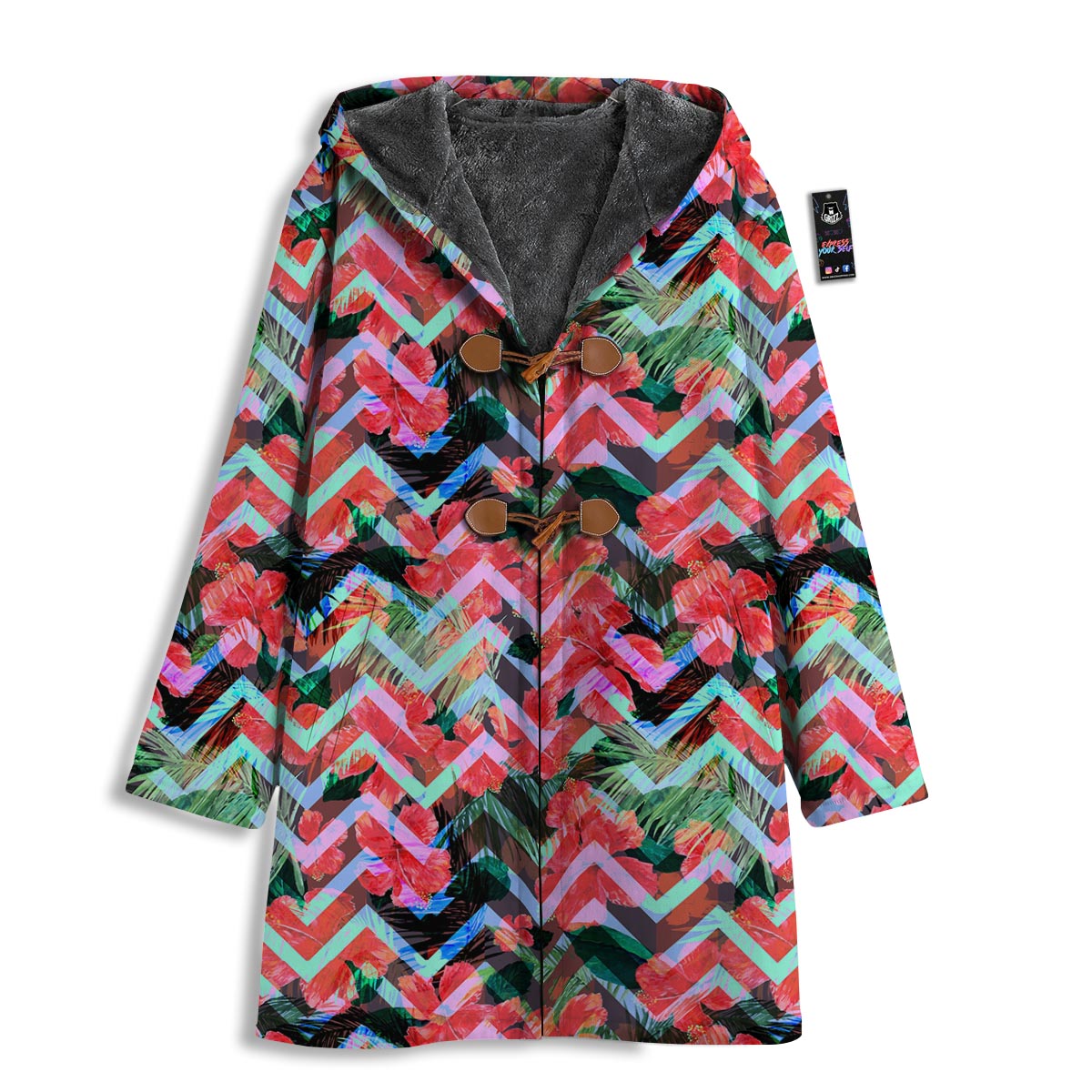 Chevron Red Hibiscus Print Pattern Men's Windbreaker Jacket-grizzshop