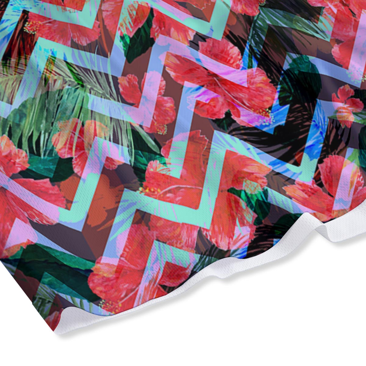 Chevron Red Hibiscus Print Pattern Mesh Shorts