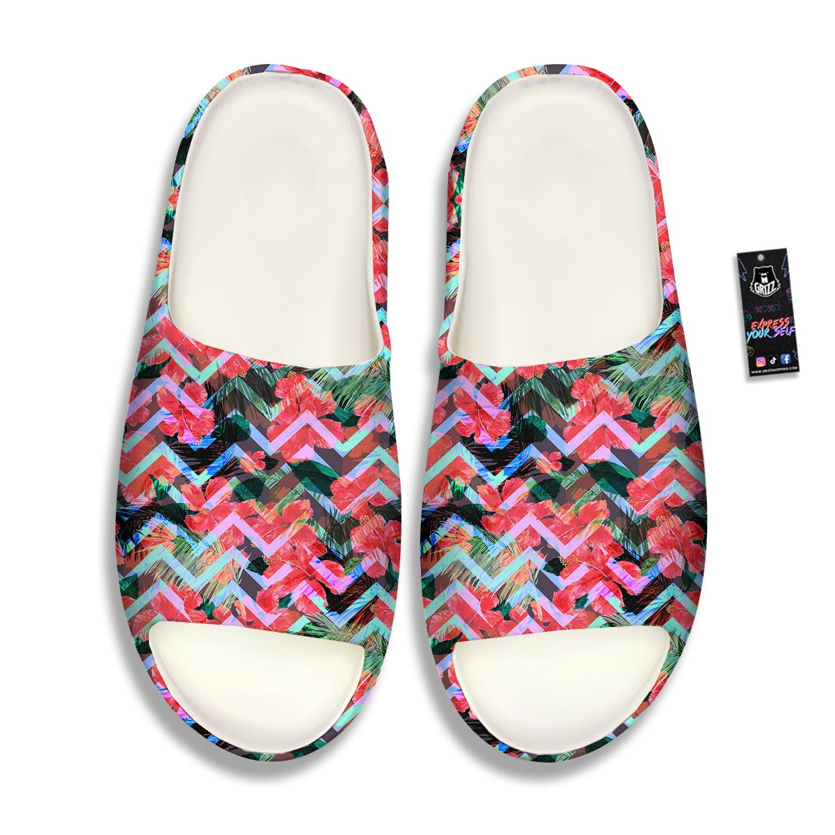 Chevron Red Hibiscus Print Pattern Sandals-grizzshop