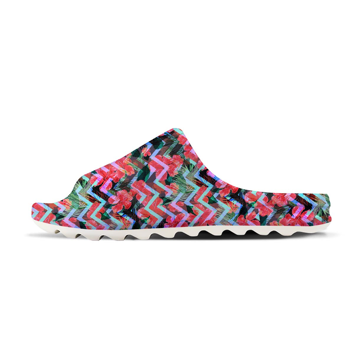 Chevron Red Hibiscus Print Pattern Sandals-grizzshop