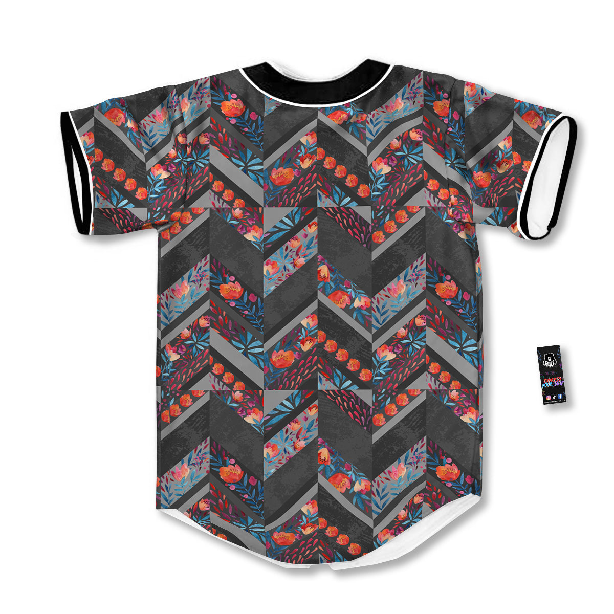 Chevron Watercolor Flowers Print Pattern Baseball Jersey-grizzshop