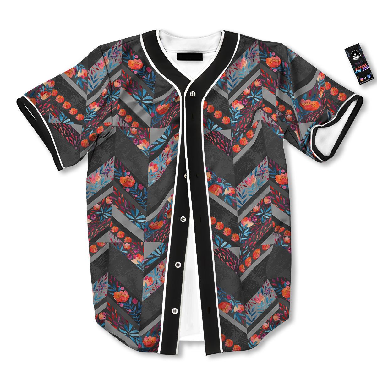 Chevron Watercolor Flowers Print Pattern Baseball Jersey-grizzshop