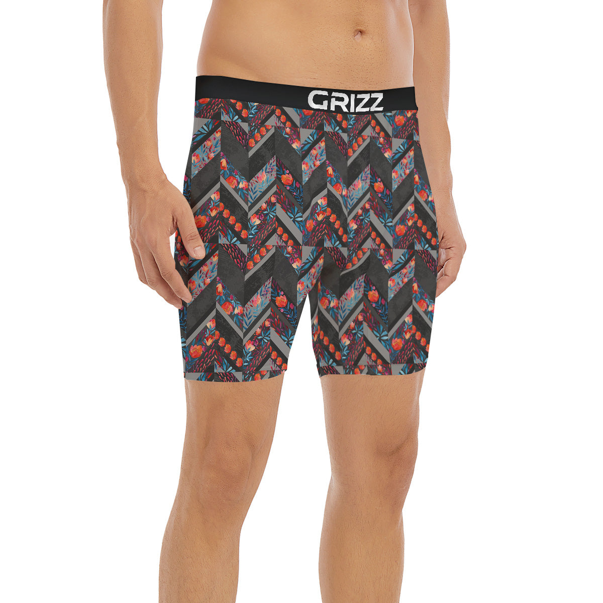 Chevron Watercolor Flowers Print Pattern Boxer Briefs-grizzshop