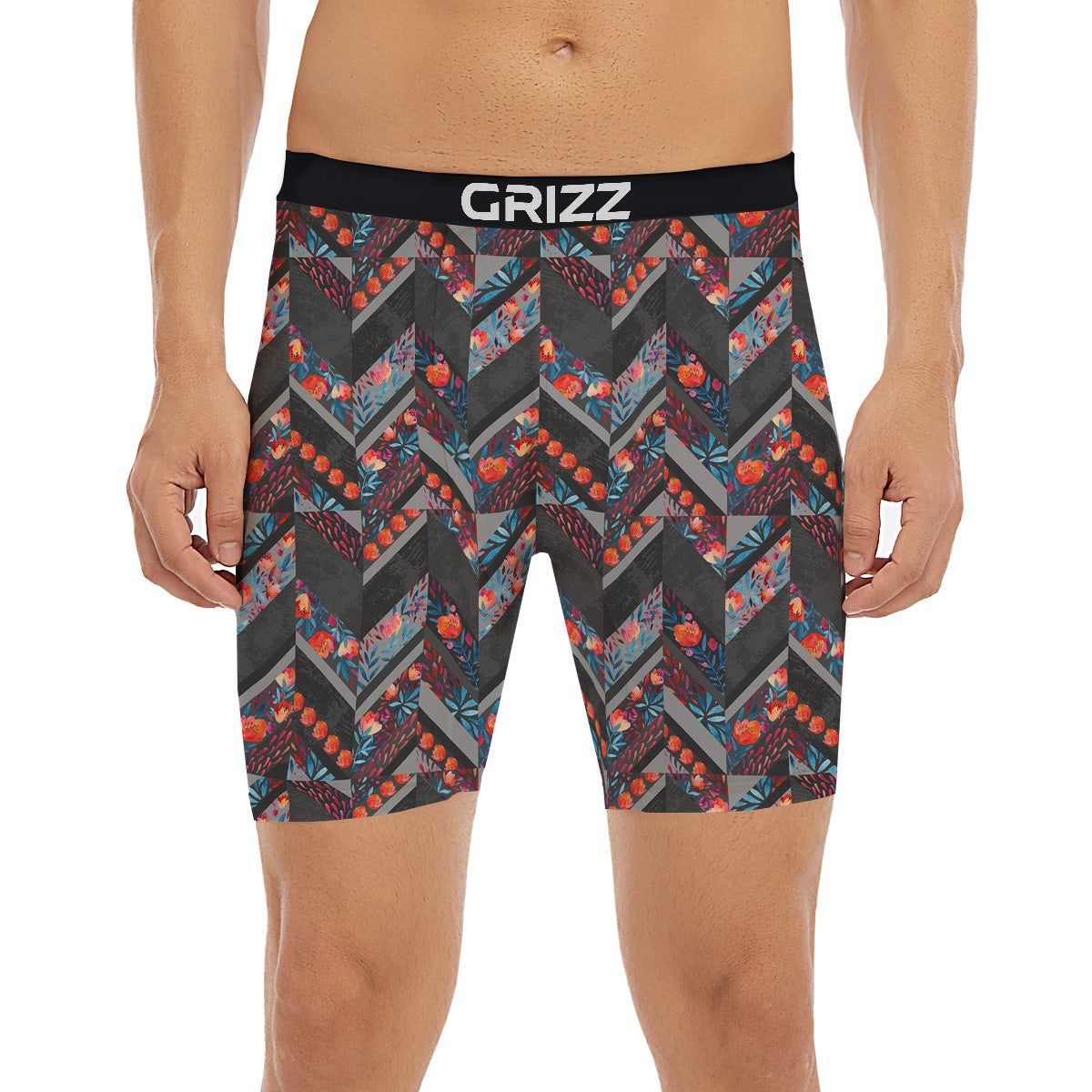 Chevron Watercolor Flowers Print Pattern Boxer Briefs-grizzshop