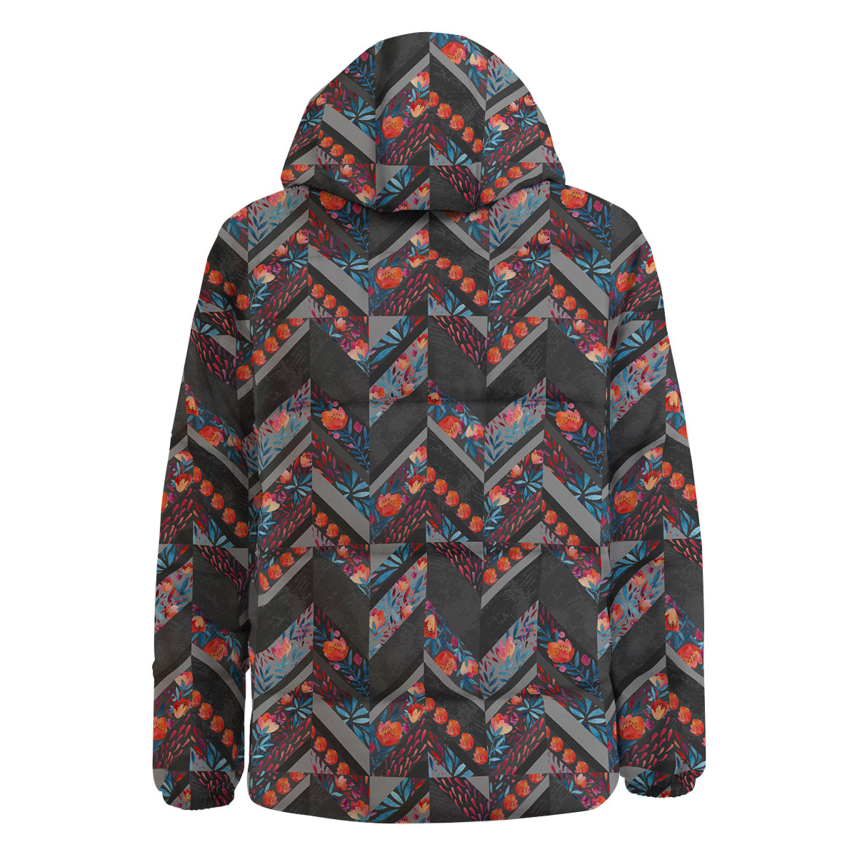 Chevron Watercolor Flowers Print Pattern Down Jacket-grizzshop