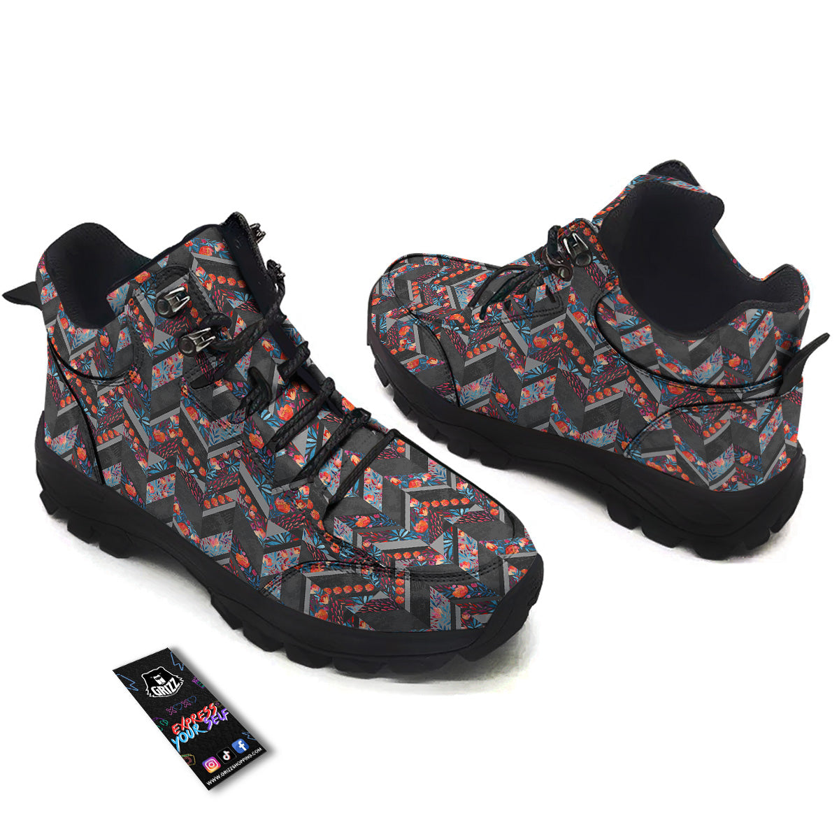 Chevron Watercolor Flowers Print Pattern Hiking Shoes-grizzshop