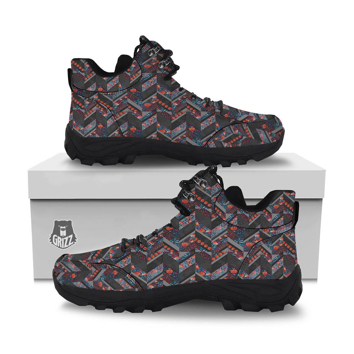 Chevron Watercolor Flowers Print Pattern Hiking Shoes-grizzshop