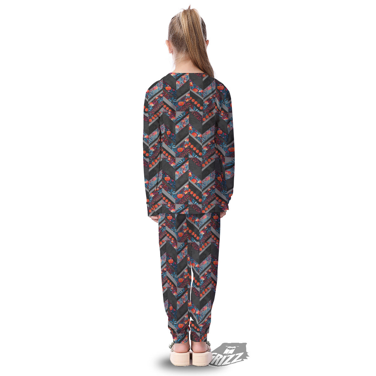 Chevron Watercolor Flowers Print Pattern Kid's Pajamas-grizzshop