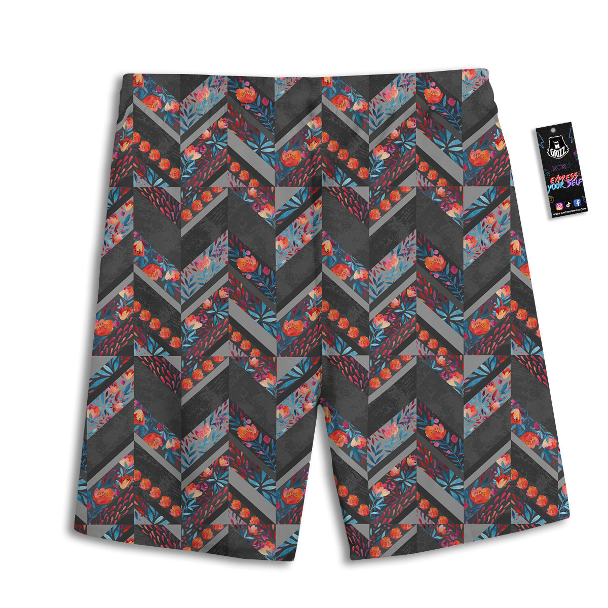Chevron Watercolor Flowers Print Pattern Men's Athletic Shorts-grizzshop