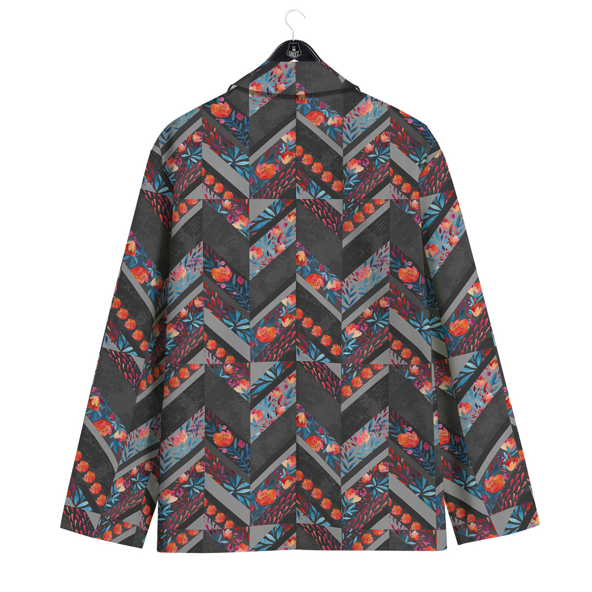 Chevron Watercolor Flowers Print Pattern Men's Sport Coat-grizzshop