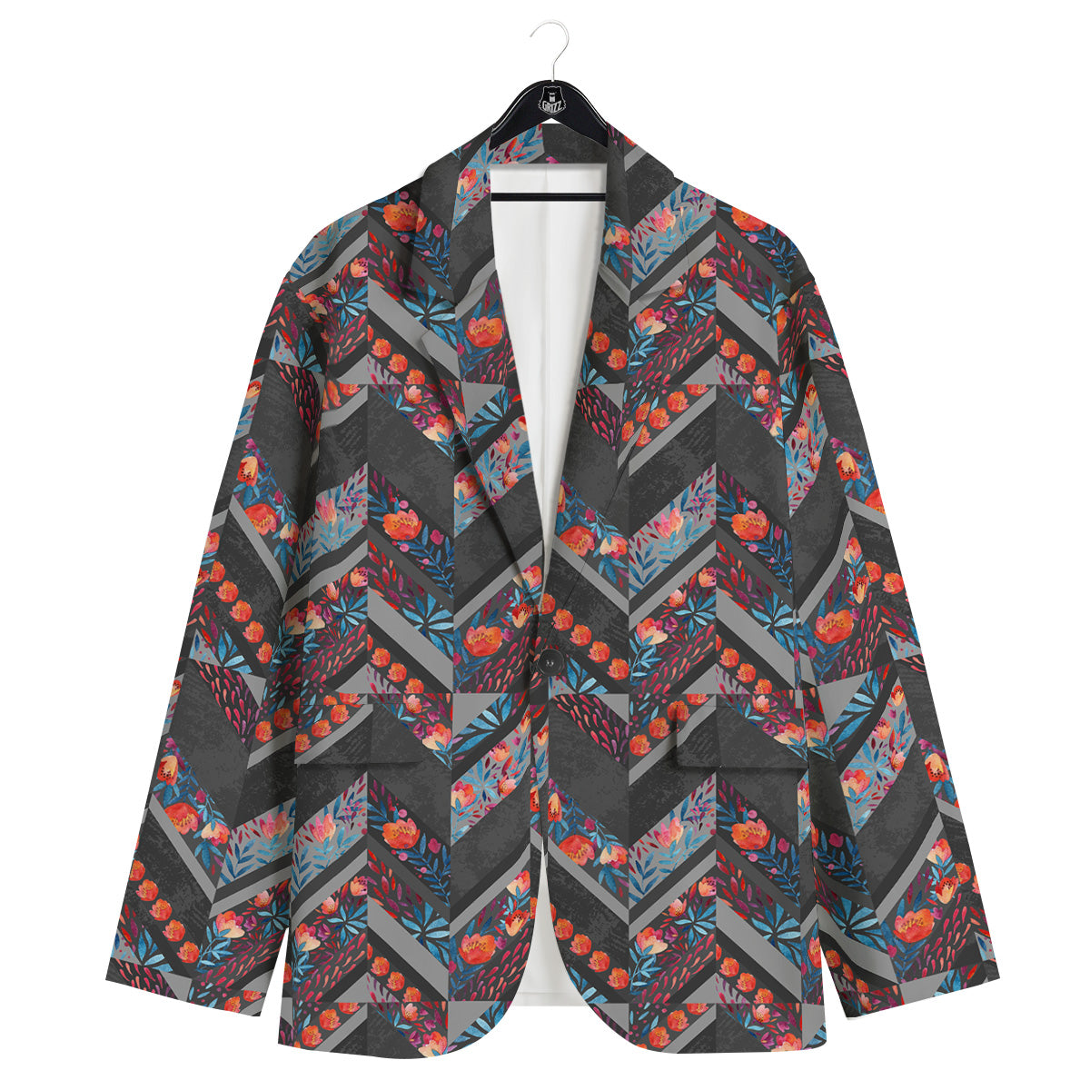Chevron Watercolor Flowers Print Pattern Men's Sport Coat-grizzshop