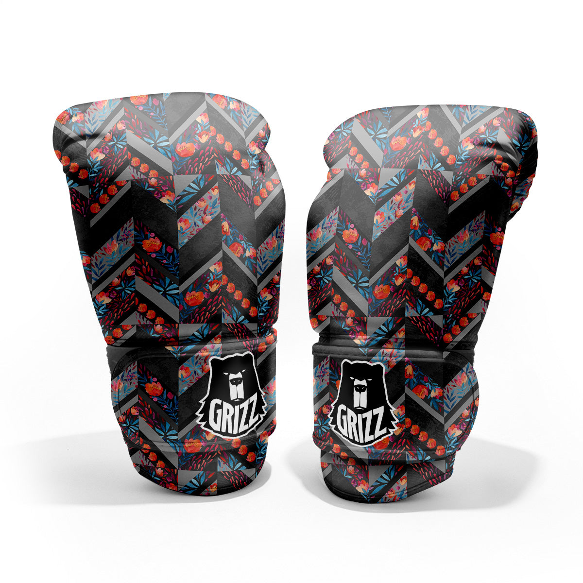 Chevron Watercolor Flowers Print Pattern Sparring Gloves-grizzshop