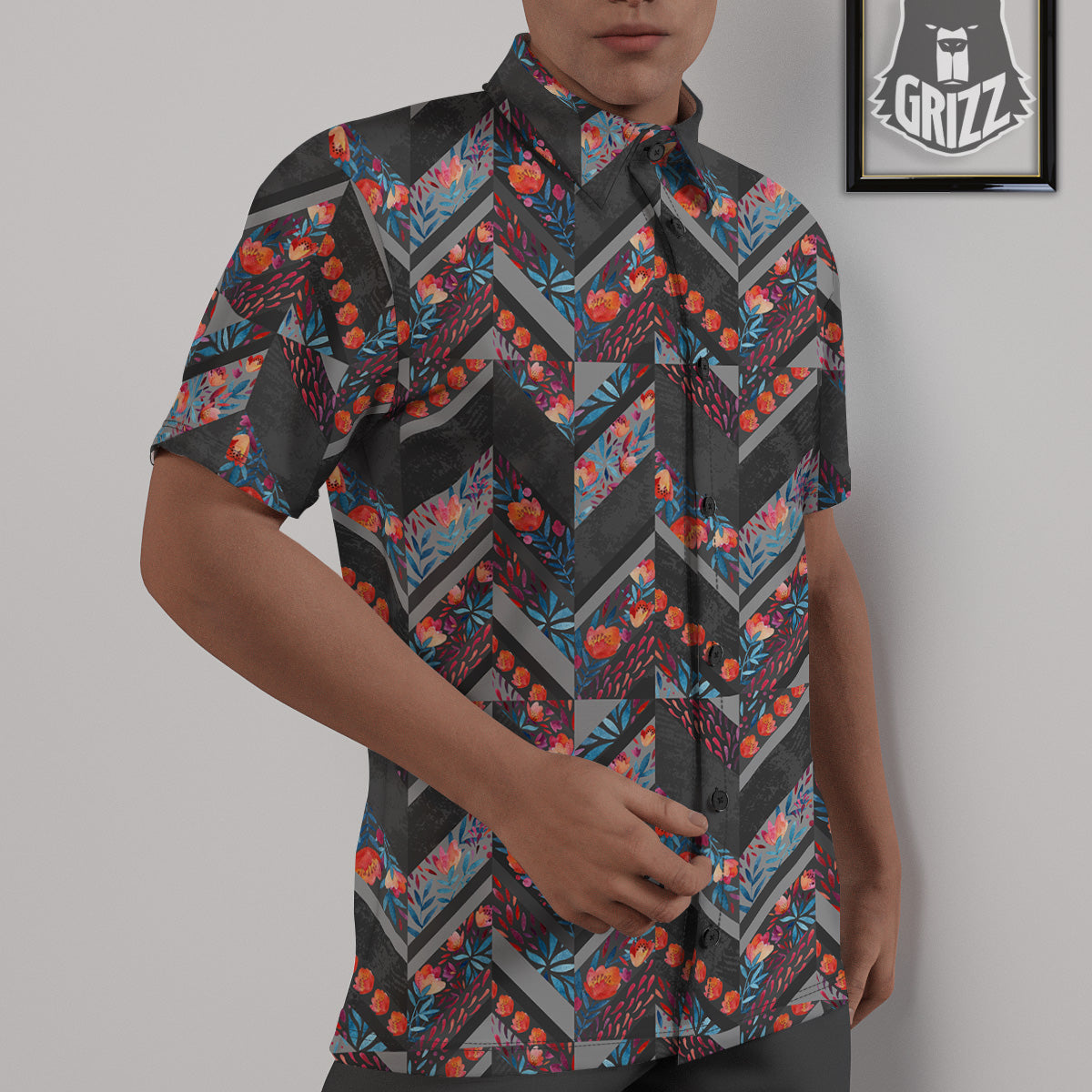 Chevron Watercolor Flowers Print Pattern Untucked Shirts-grizzshop