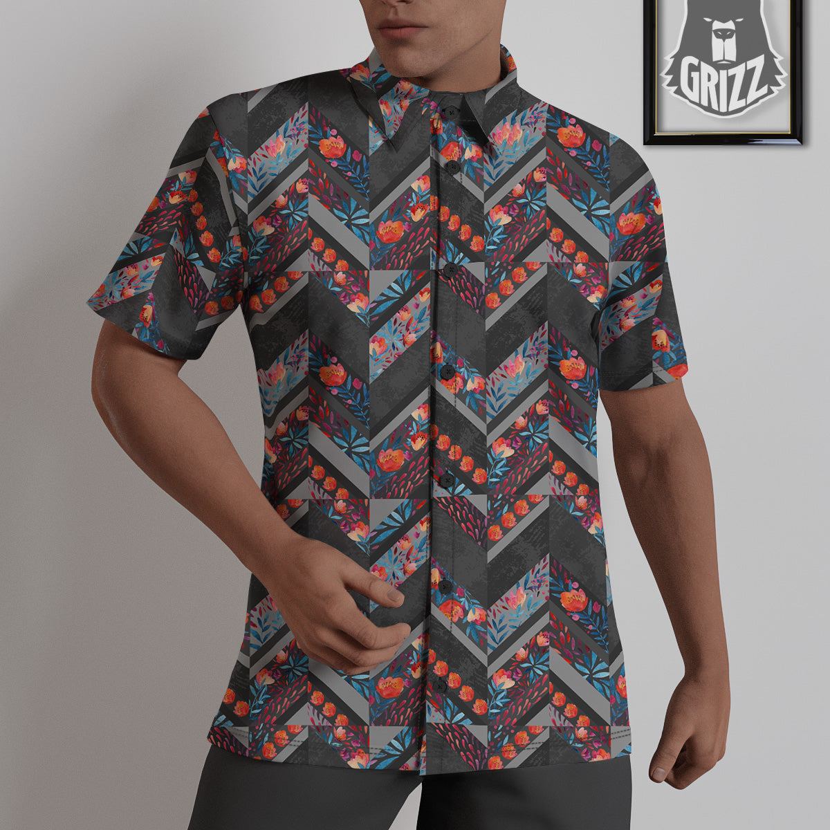 Chevron Watercolor Flowers Print Pattern Untucked Shirts-grizzshop