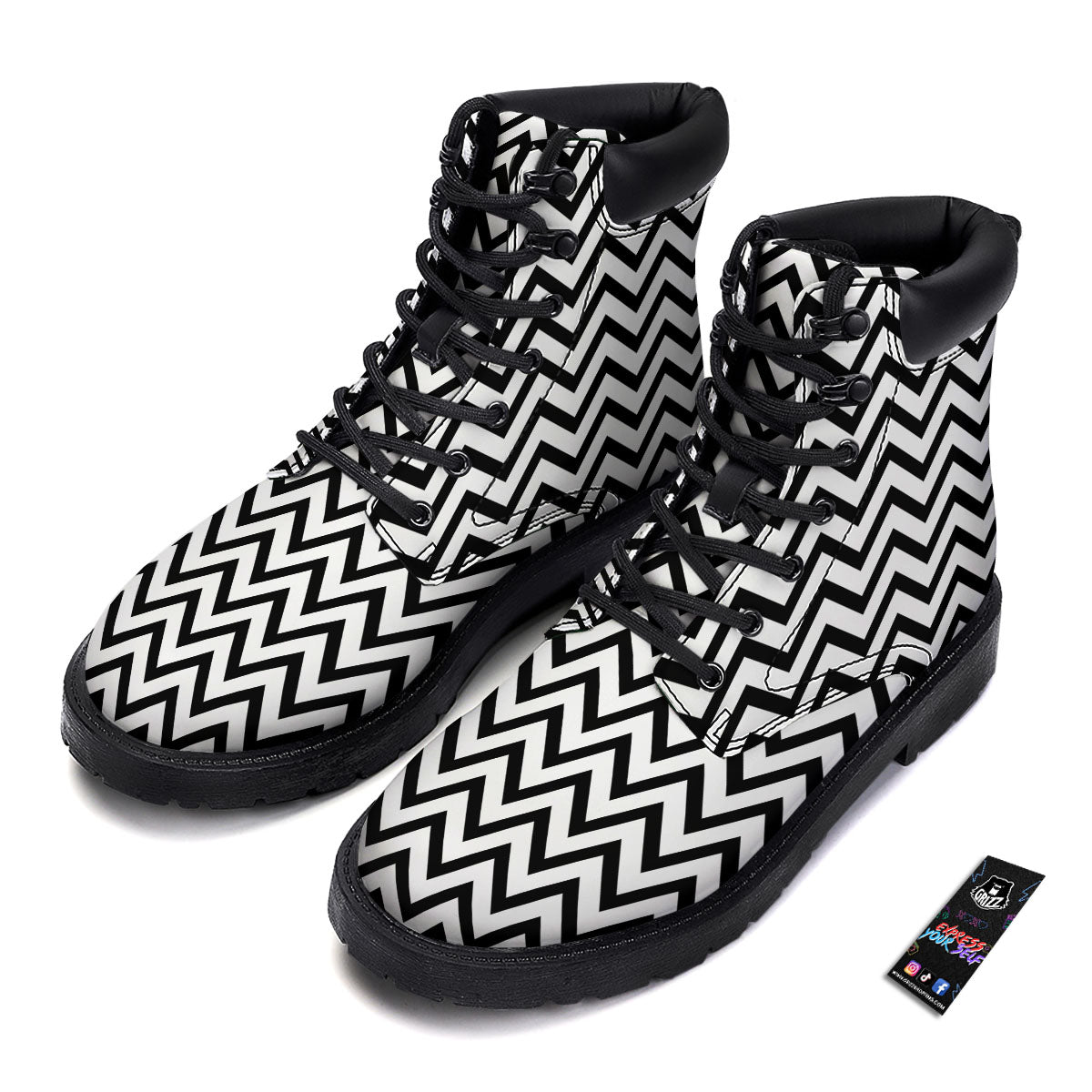 Chevron White And Black Print Pattern Boots-grizzshop
