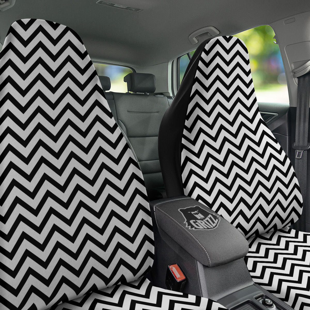 Chevron White And Black Print Pattern Car Seat Covers-grizzshop