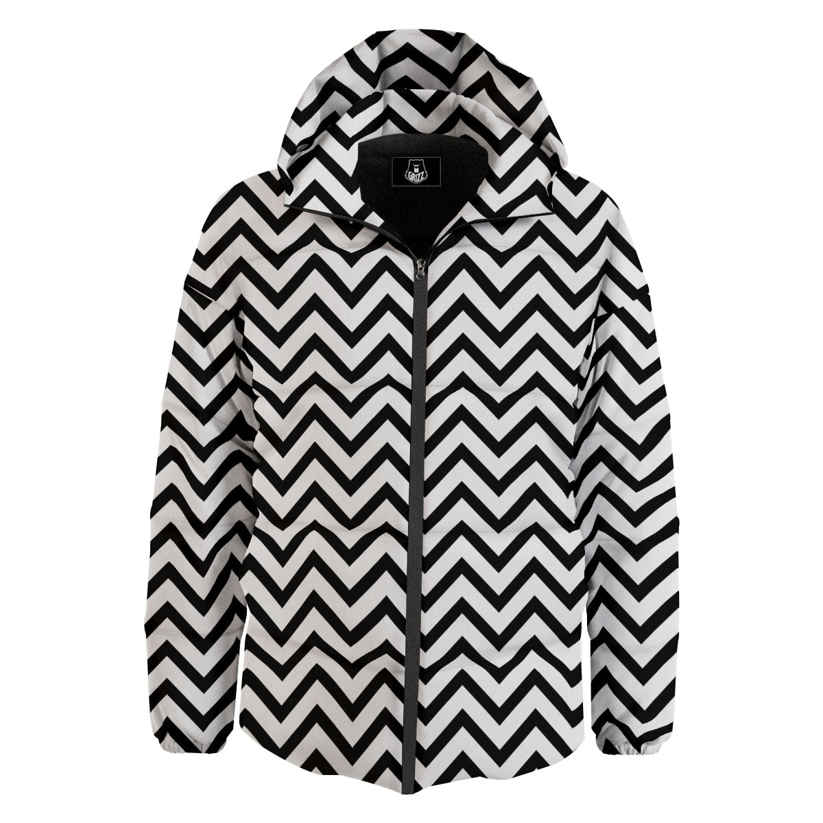 Chevron White And Black Print Pattern Down Jacket-grizzshop