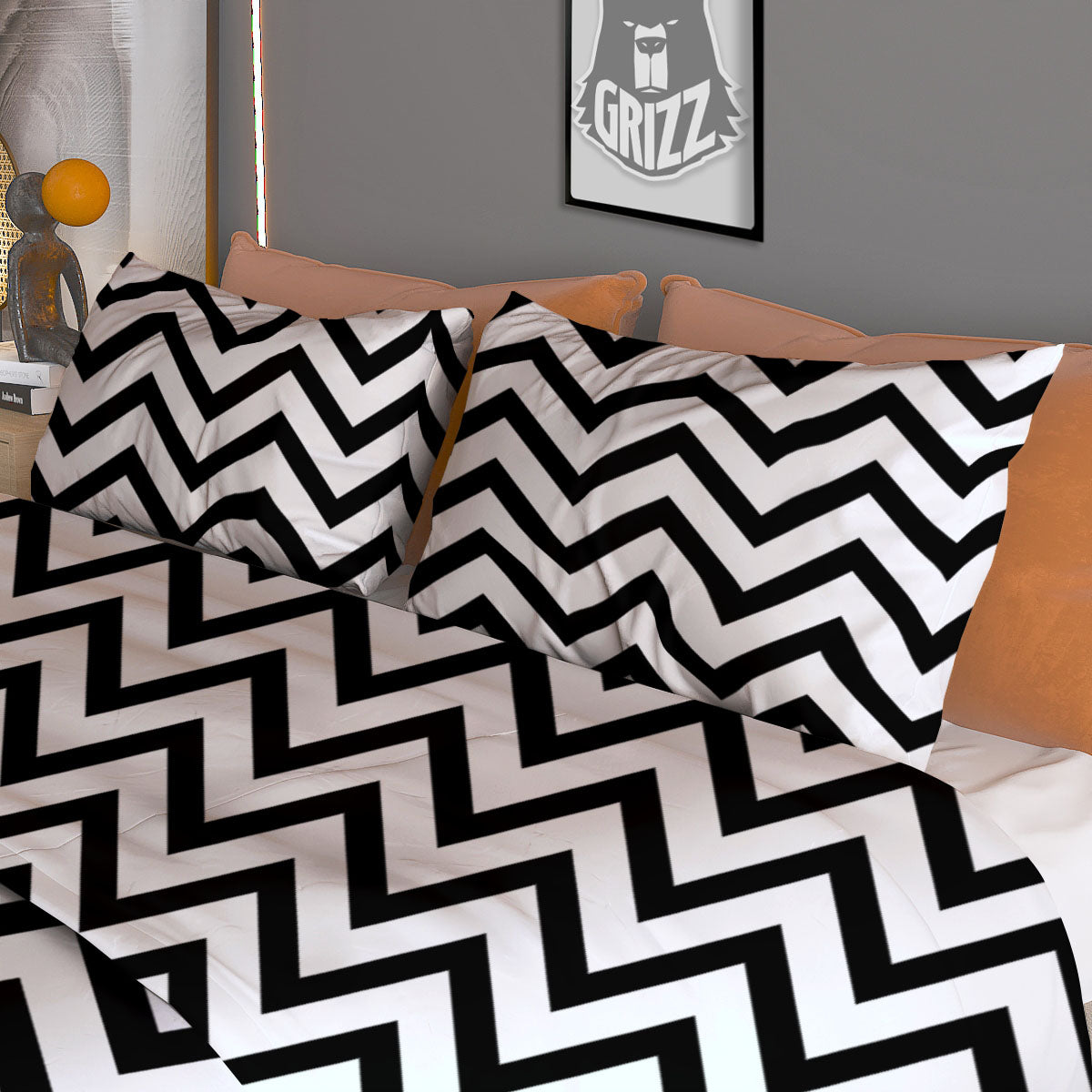 Chevron White And Black Print Pattern Duvet Cover Bedding Set