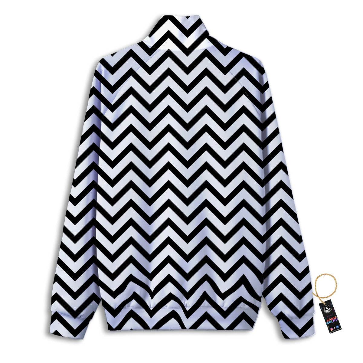 Chevron White And Black Print Pattern Track Jacket-grizzshop