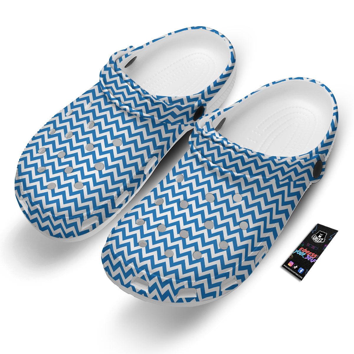 Chevron White And Blue Print Pattern Clog-grizzshop