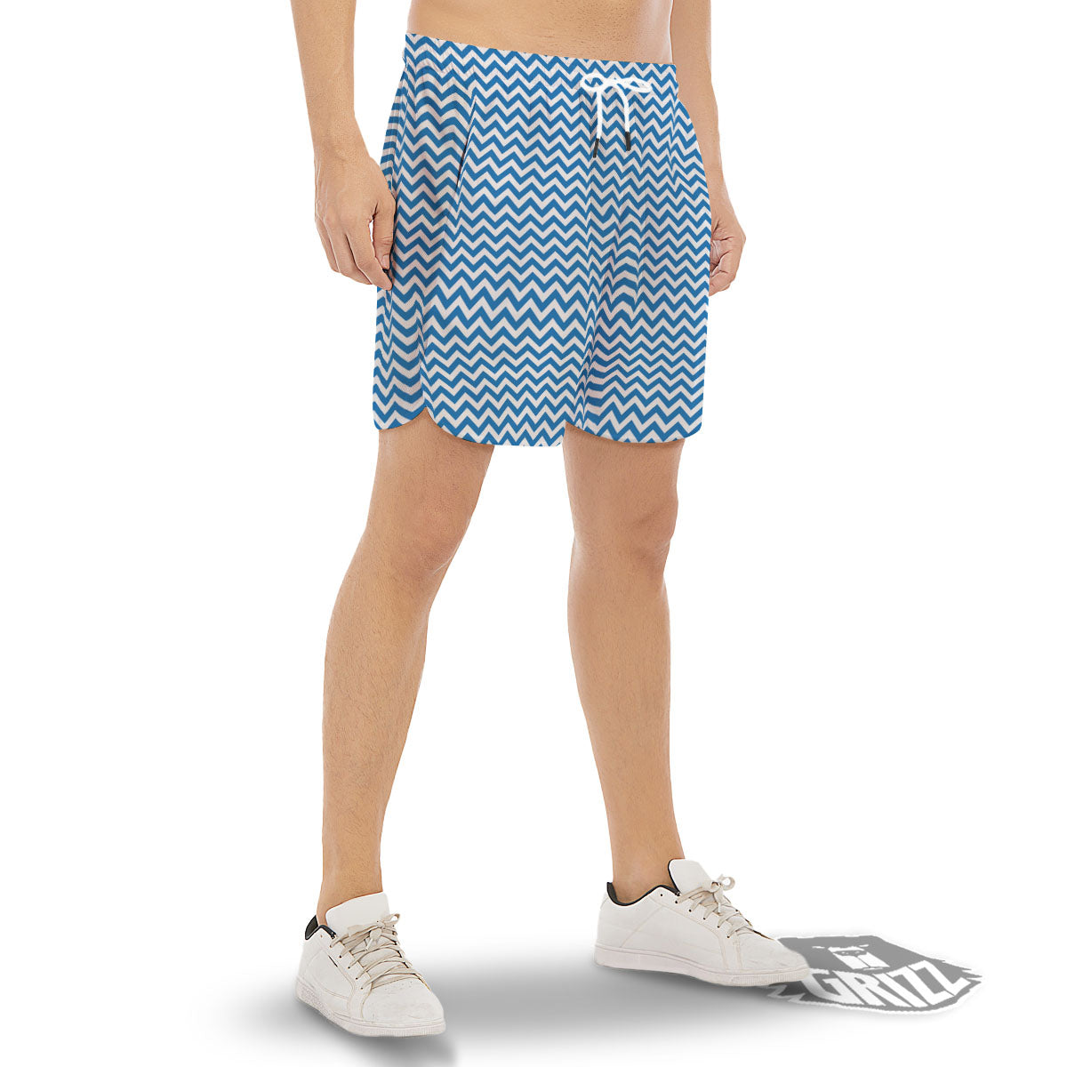 Chevron White And Blue Print Pattern Men's Gym Shorts-grizzshop