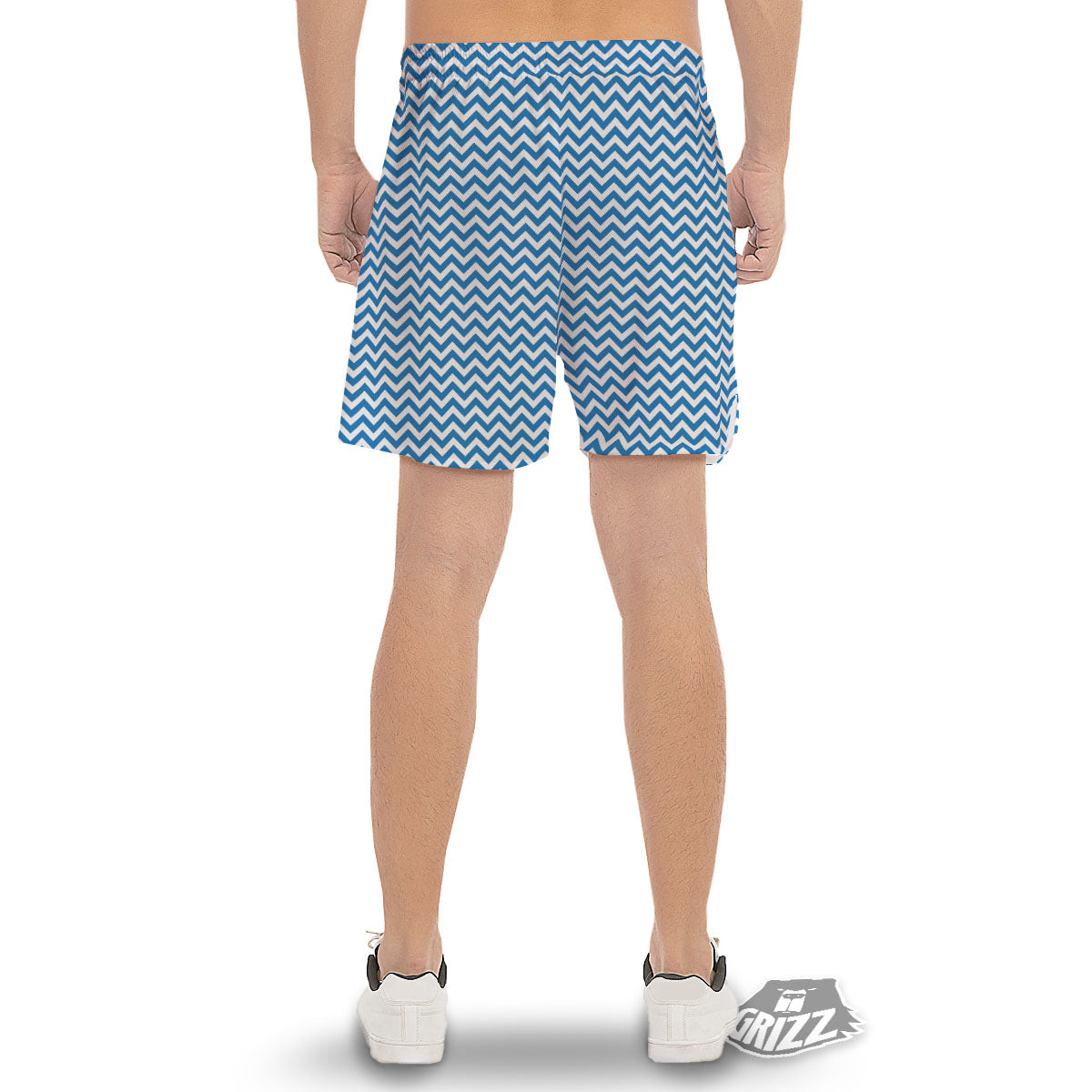 Chevron White And Blue Print Pattern Men's Gym Shorts-grizzshop