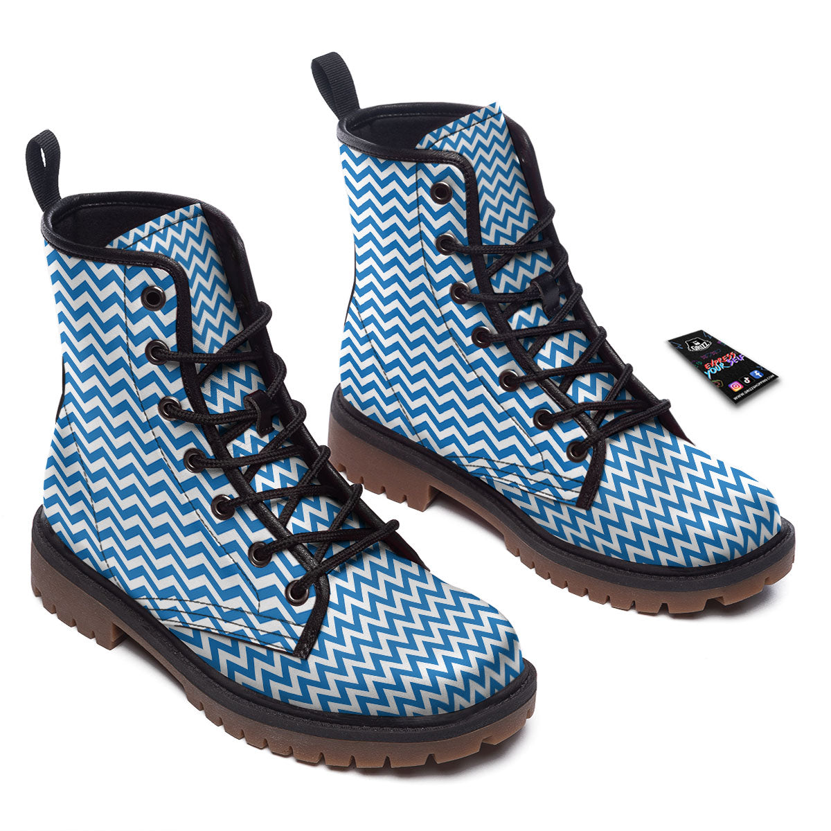 Chevron White And Blue Print Pattern Work Boots-grizzshop