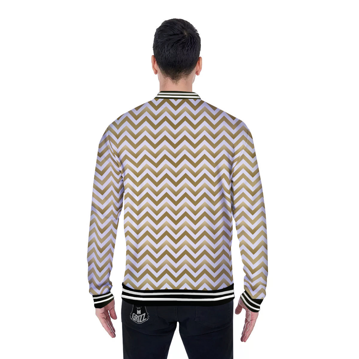 Chevron White And Gold Print Pattern Baseball Jacket-grizzshop