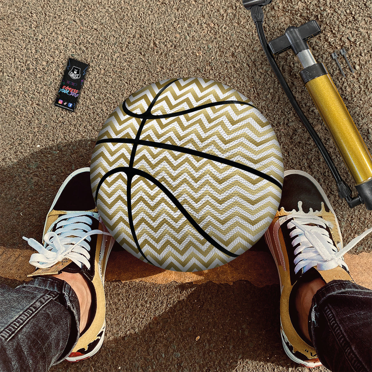 Chevron White And Gold Print Pattern Basketball-grizzshop