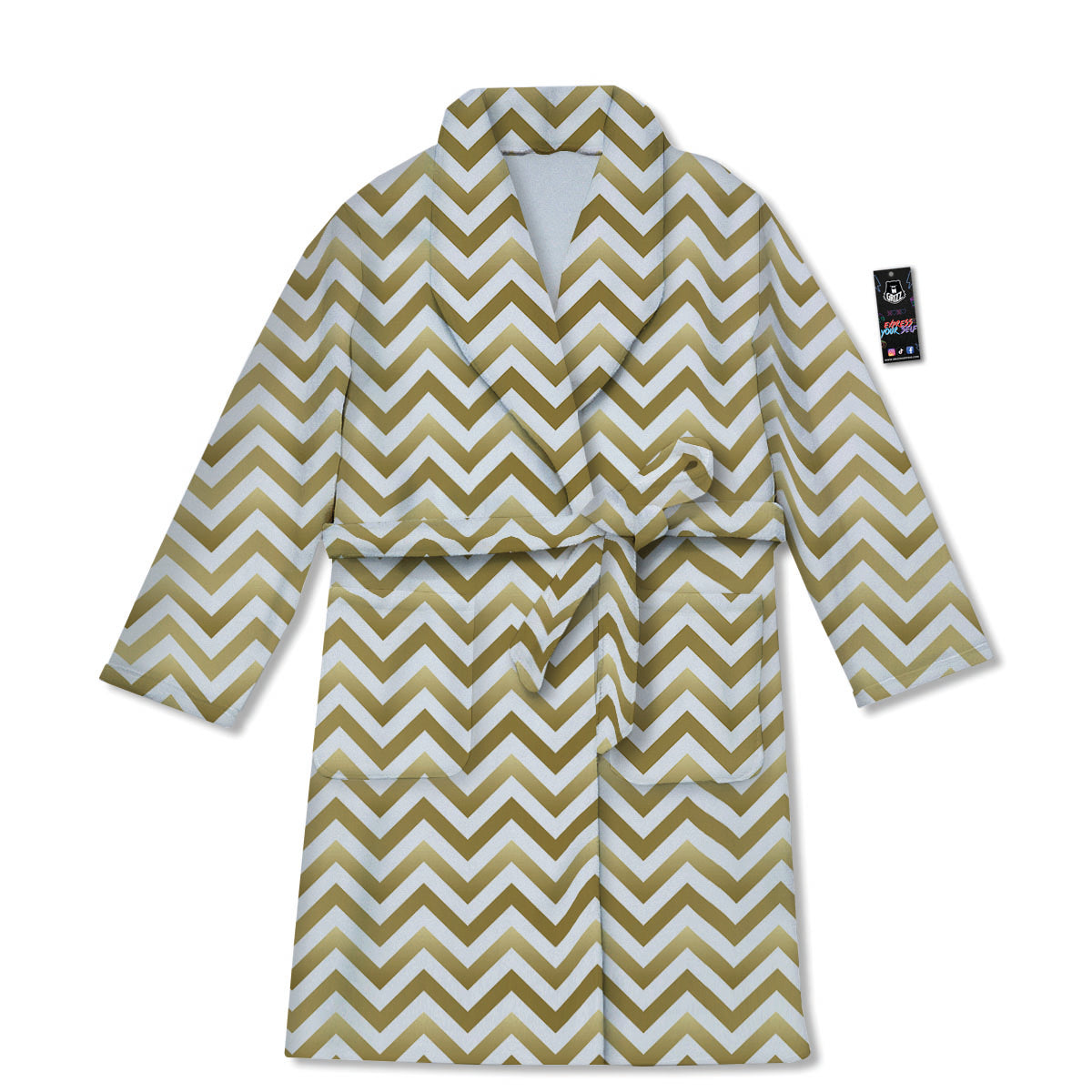 Chevron White And Gold Print Pattern Bathrobe-grizzshop