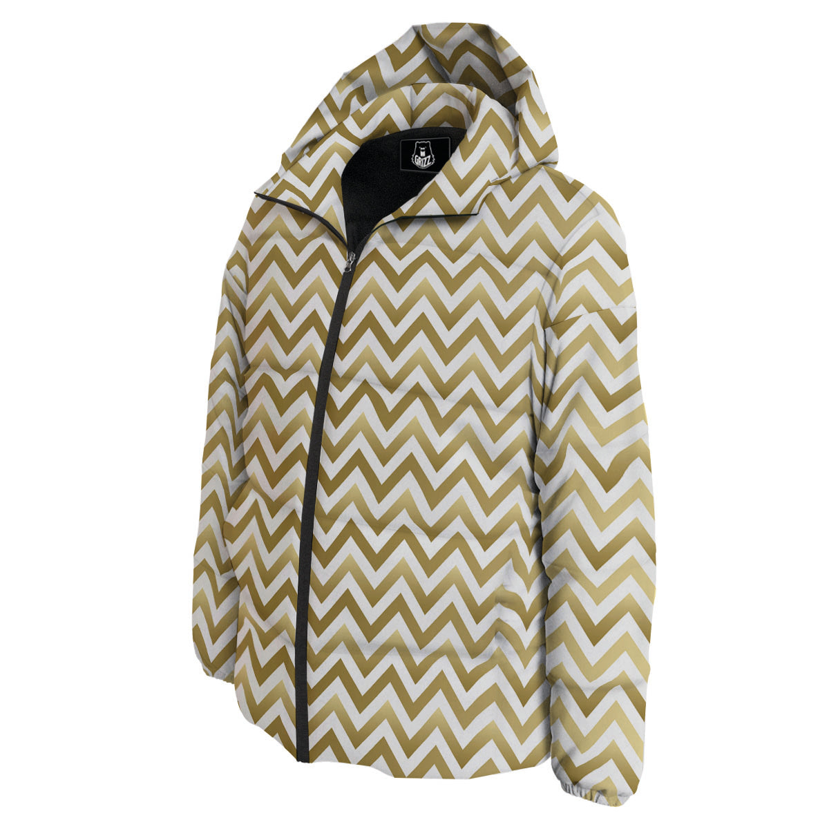 Chevron White And Gold Print Pattern Down Jacket-grizzshop