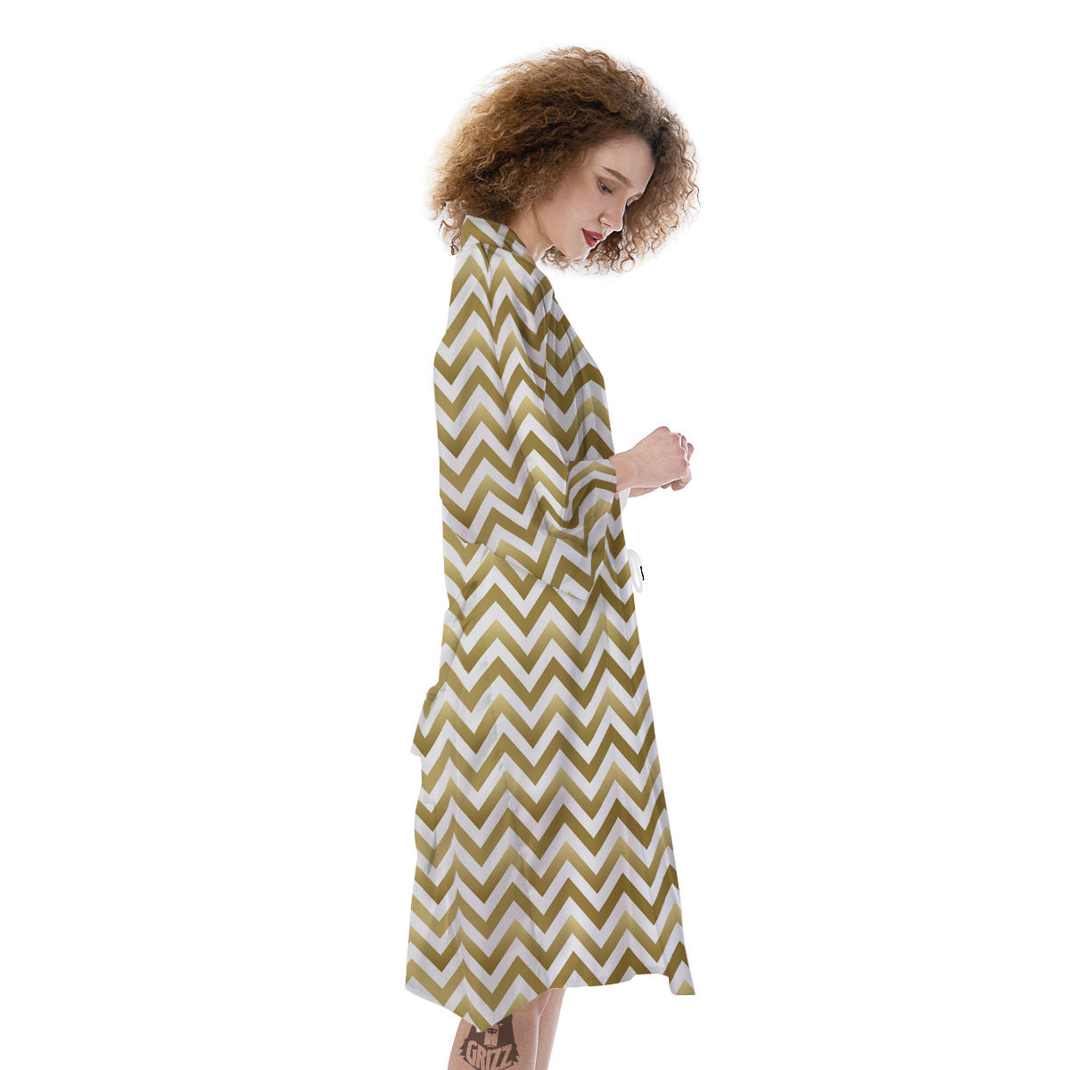 Chevron White And Gold Print Pattern Kimono-grizzshop