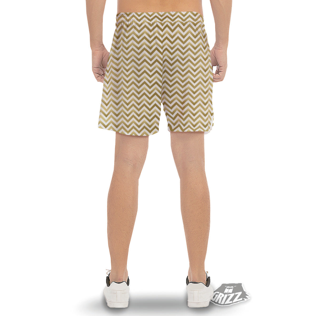 Chevron White And Gold Print Pattern Men's Gym Shorts-grizzshop