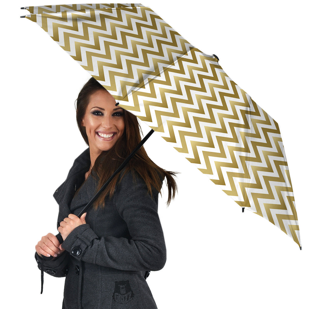 Chevron White And Gold Print Pattern Umbrella-grizzshop