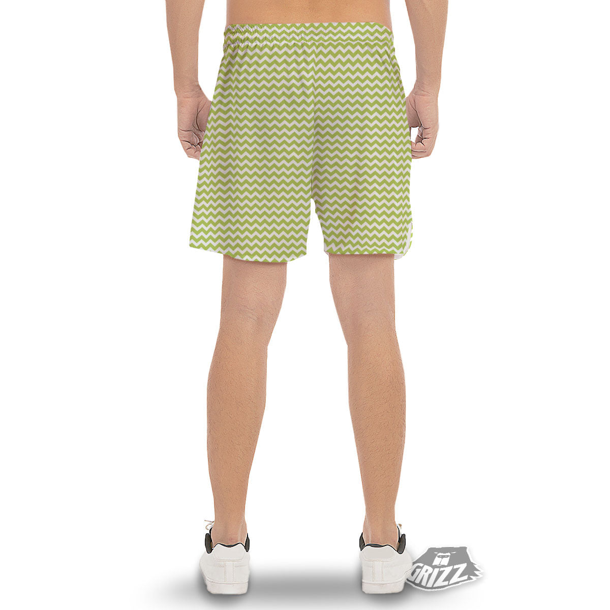 Chevron White And Green Print Pattern Men's Gym Shorts-grizzshop
